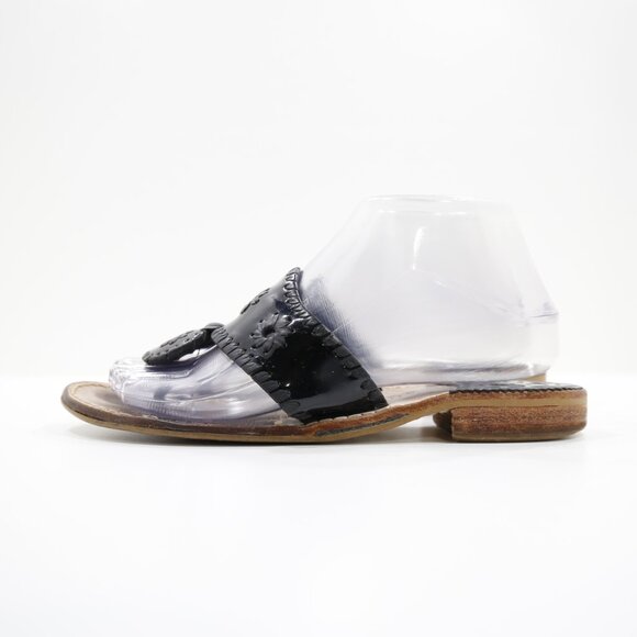 Jack Rogers Jacks Black Patent Leather Flat Thong Sandals - 7 - Picture 1 of 7